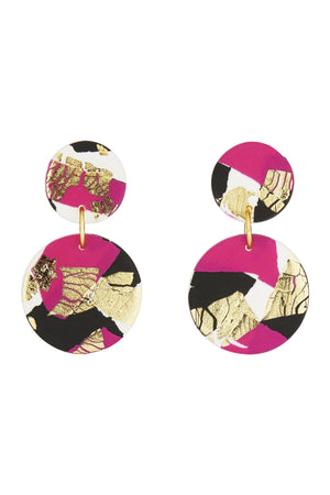 Strike Out Ageism Charity Pink, Black & Gold Medium Earrings - No Shrinking Violet at The Bias Cut