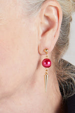 Strike Out Ageism Charity Crystal Pink Pearl & Gold Plated Spike Earrings