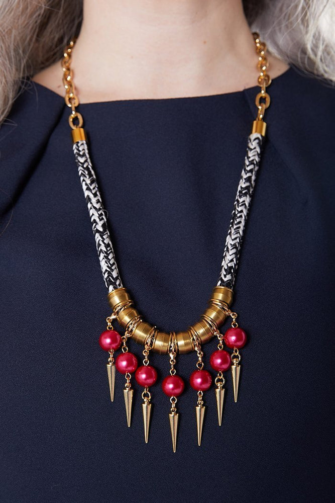 Strike Out Ageism Charity Crystal Pink Pearl & Gold Plated Spikes Statement Necklace