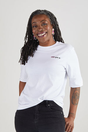 Strike Out Ageism Charity White T-Shirt (3 slogan options) - Jacynth London at The Bias Cut