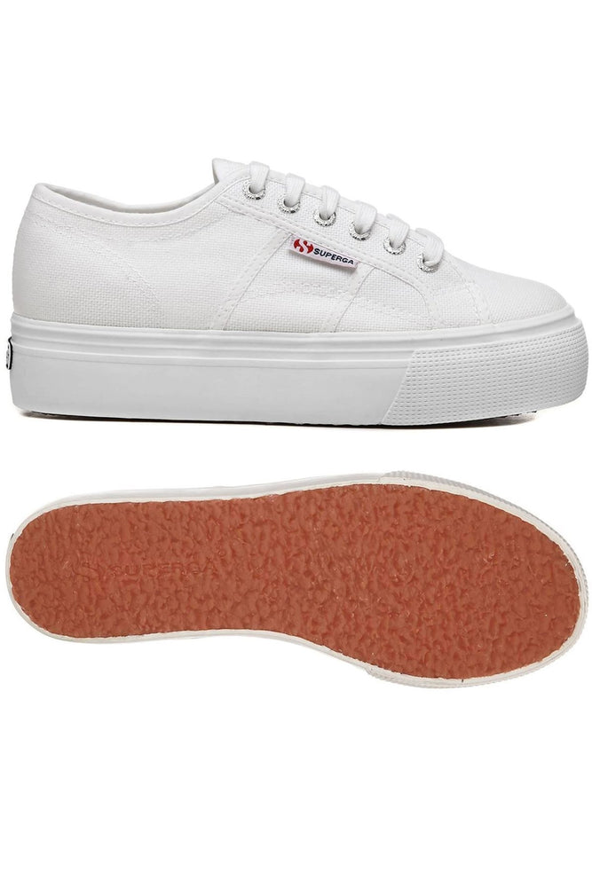 
                
                    Load image into Gallery viewer, Superga 2790 Linea Up &amp;amp; Down White Flatform Trainers - Superga at The Bias Cut
                
            