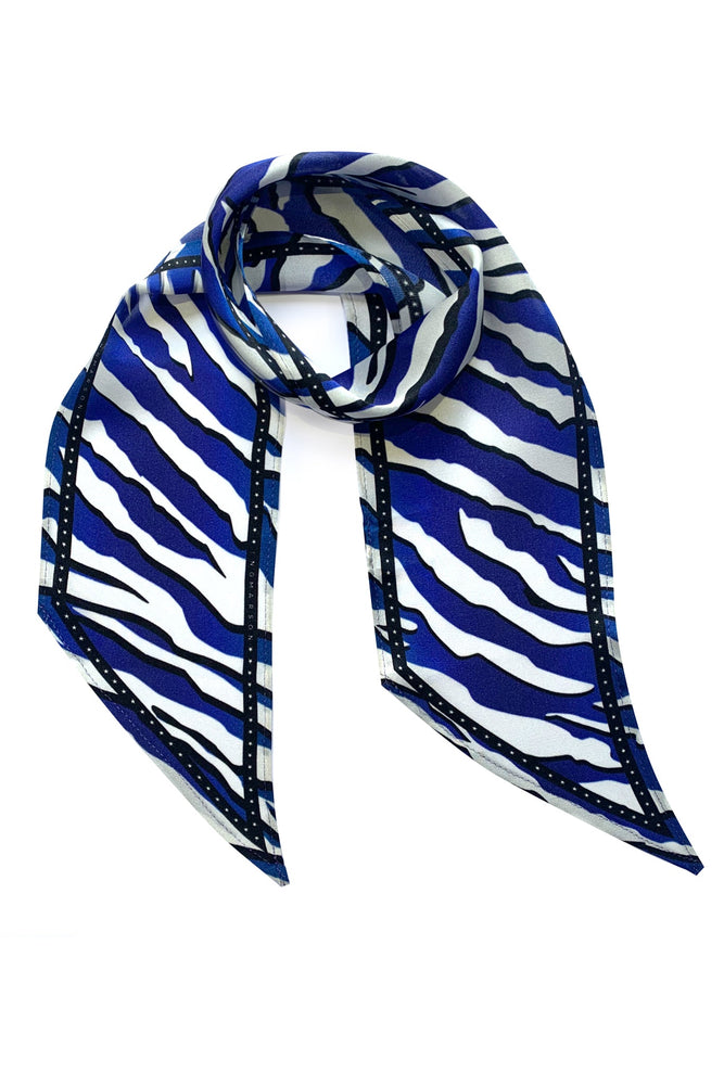 Tiger Cobalt Blue Silk Neck Scarf