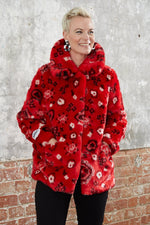 Tilly Red Paisley Faux Fur Coat - Jakke at The Bias Cut
