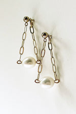 Trapeze Pearl Drop Gold Hoop Earrings