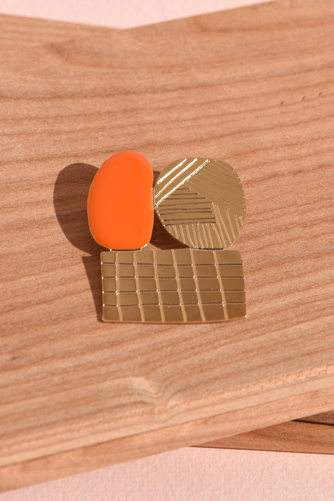 Tutti Engraved Gold & Orange Abstract Brooch - Titlee at The Bias Cut