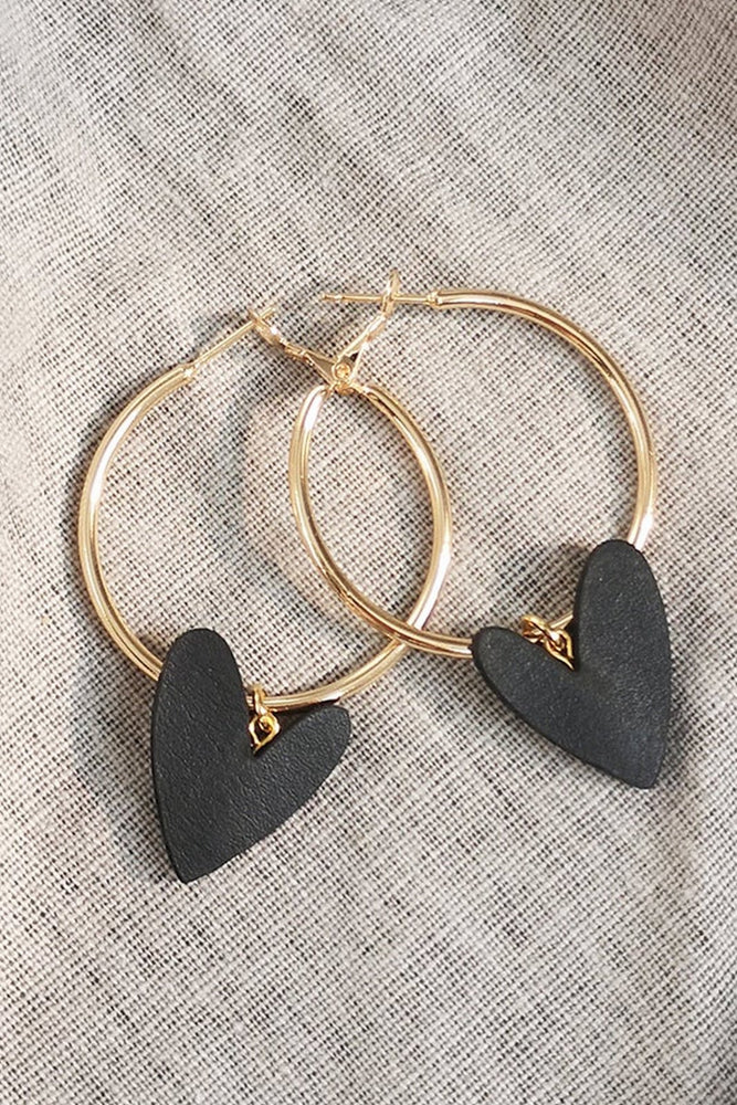Venus Hoop Black Heart Earrings